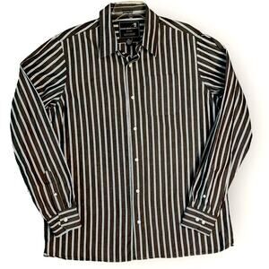 Duck Head Striped Long Sleeve Button Up Shirt Athletic Fit Mens XXL Brown White